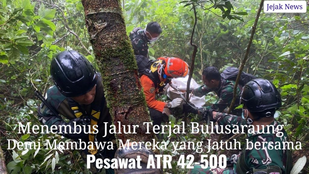Proses evakuasi jenazah korban ATR 42-500 Indonesia Air Transport di tebing curam Gunung Bulusaraung menggunakan teknik hoisting helikopter Basarnas Januari 2026