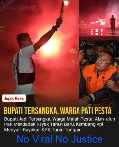 Ratusan warga Pati menyalakan kembang api dan flare di alun-alun sebagai bentuk perayaan atas penetapan tersangka Bupati Sudewo oleh KPK, 20 Januari 2026