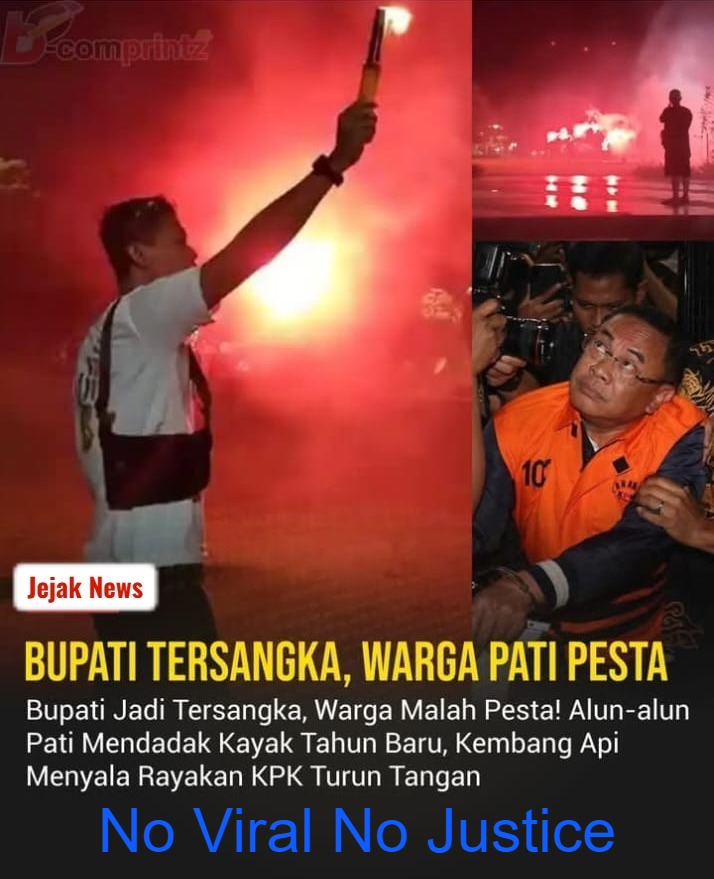 Ratusan warga Pati menyalakan kembang api dan flare di alun-alun sebagai bentuk perayaan atas penetapan tersangka Bupati Sudewo oleh KPK, 20 Januari 2026