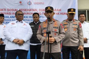 Kapolri Jenderal Listyo Sigit Prabowo memberikan sambutan pada perayaan HUT ke-53 KSPSI di PT Victor Chingluh Indonesia, Tangerang.