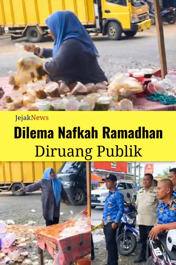 Seorang pedagang takjil di Gunung Tua luapkan kekecewaan dengan membuang dagangannya di hadapan petugas Satpol PP saat penertiban.