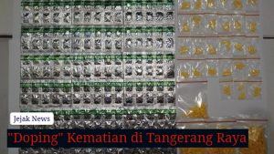 Petugas kepolisian sedang menunjukkan barang bukti ribuan butir obat keras jenis Tramadol dan Hexymer hasil pengungkapan di wilayah Tangerang Raya.