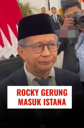 Potret akademisi dan pengamat politik Rocky Gerung pasca-pelantikan resmi sebagai salah satu anggota Dewan Pertimbangan Presiden (Wantimpres).